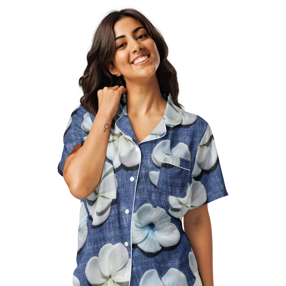 Azure Petal Drift on Women's Short Sleeve Pajama Top — Front