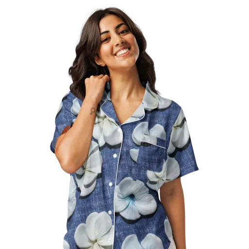 Azure Petal Drift on a Women's Short Sleeve Pajama Top