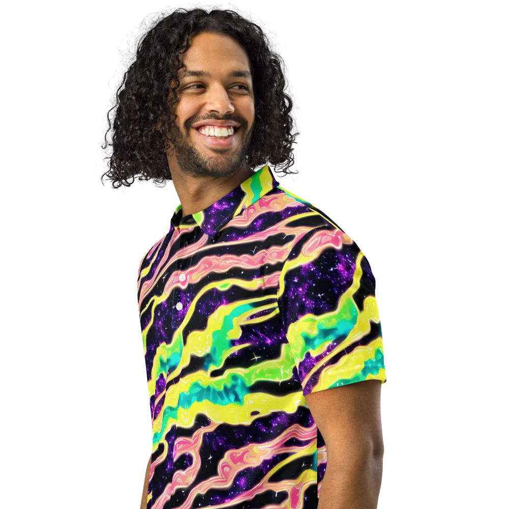 Galactic Taffy on Men's Slim Fit Polo Shirt — Left Front