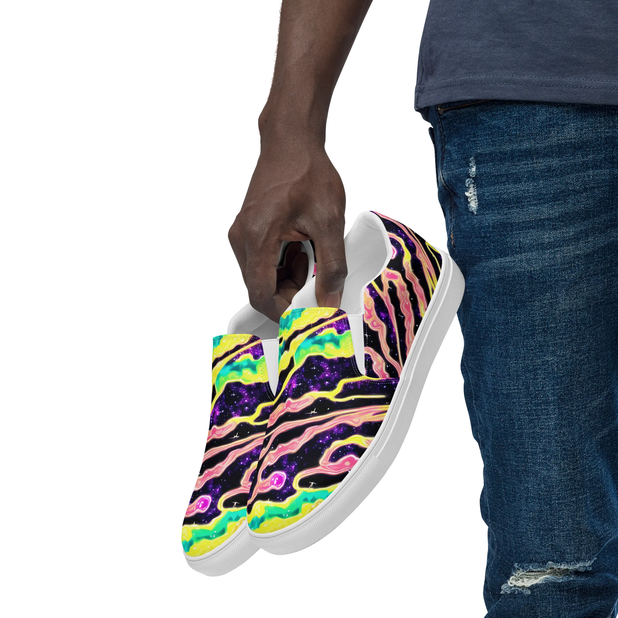 Galactic Taffy on Men's Slip-On Canvas Shoes — Left Front