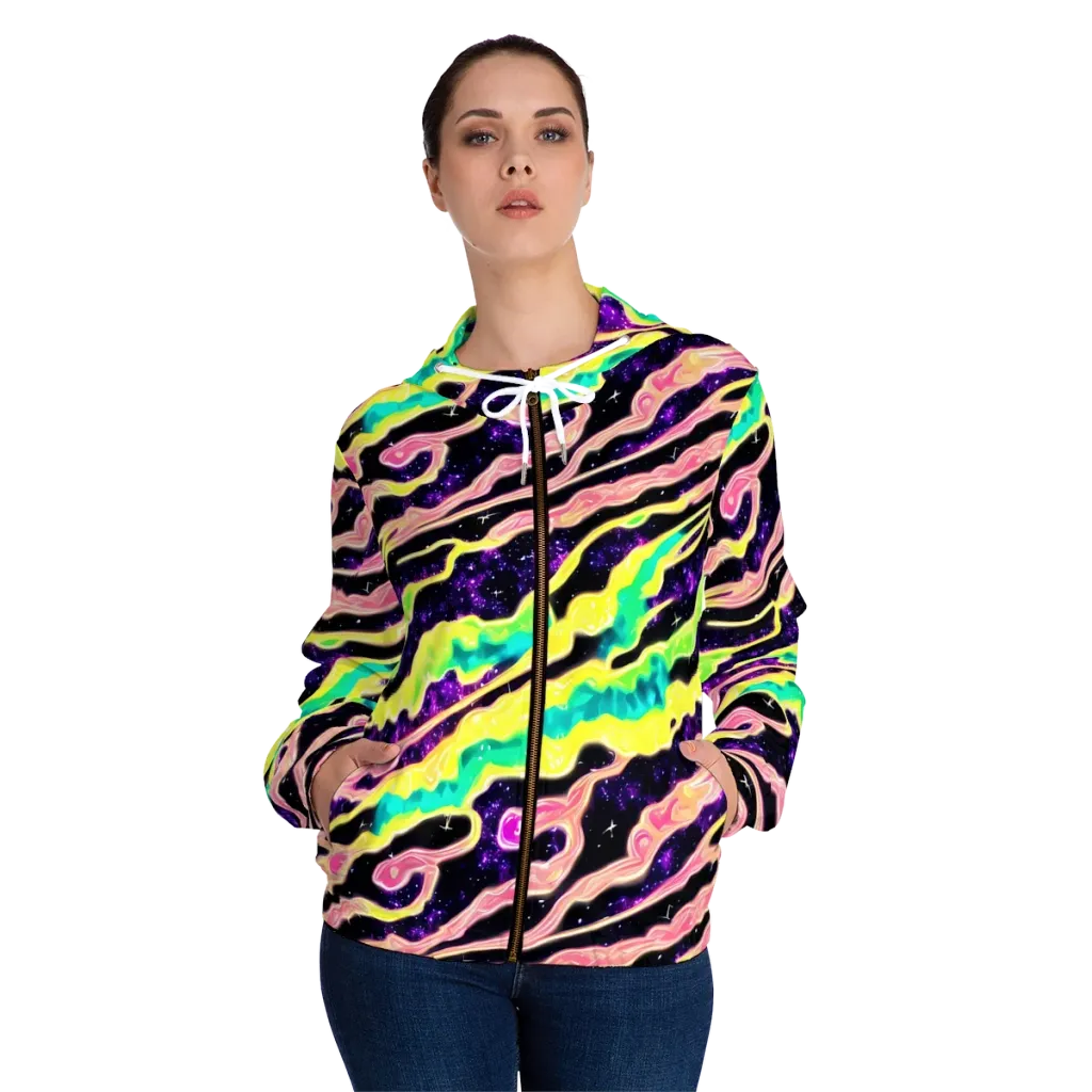 Galactic Taffy on Women's Full-Zip Hoodie — Front On Person