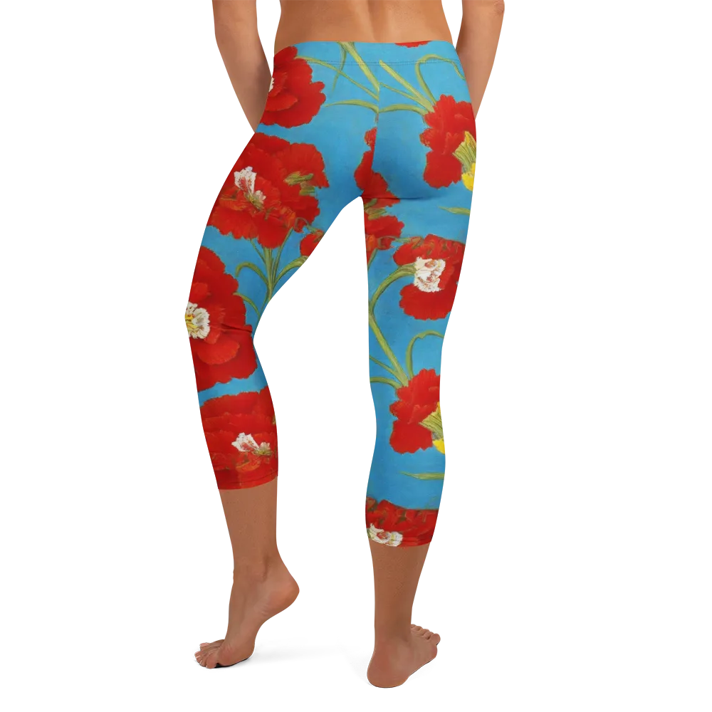 Scarlet Carnation on Capri Leggings — Back