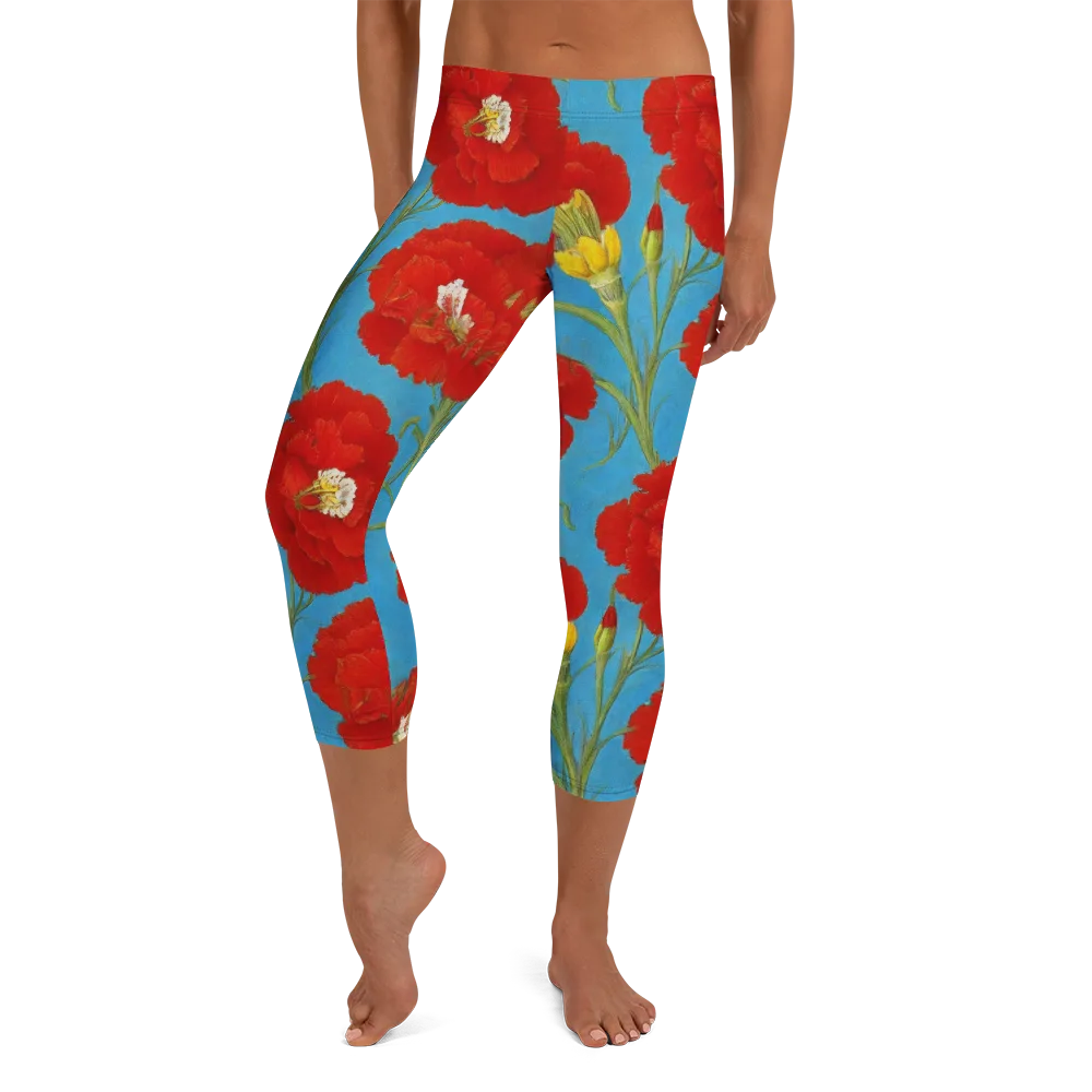 Scarlet Carnation on Capri Leggings — Front