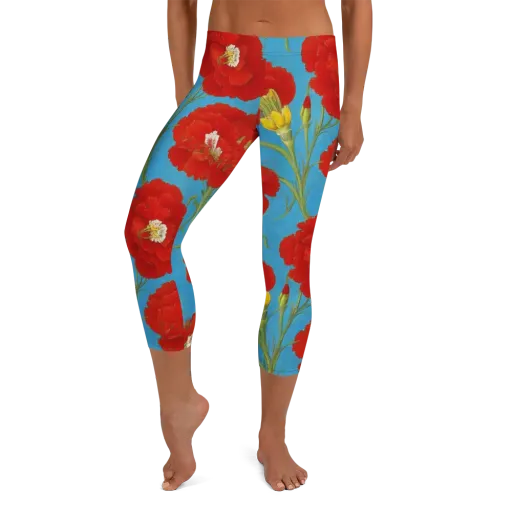 Scarlet Carnation on a Capri Leggings