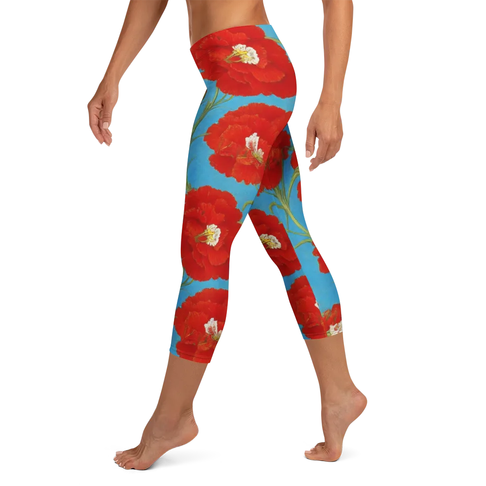 Scarlet Carnation on Capri Leggings — Left