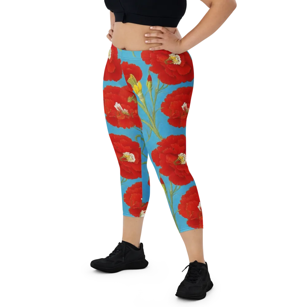 Scarlet Carnation on Capri Leggings — Front