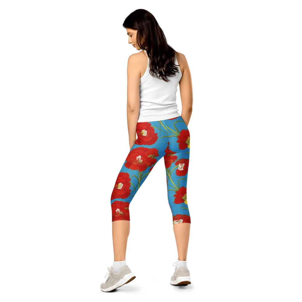 Scarlet Carnation on Capri Leggings — Back