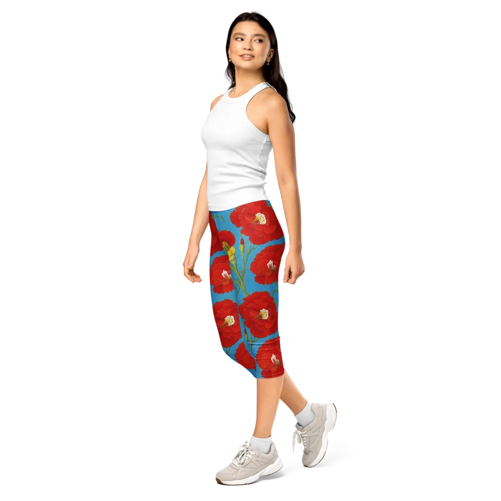 Scarlet Carnation on Capri Leggings — Left Front