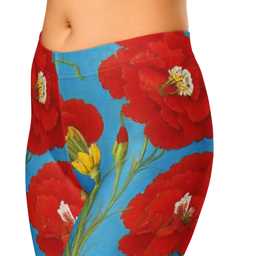 Scarlet Carnation on Capri Leggings — Zoomed-in