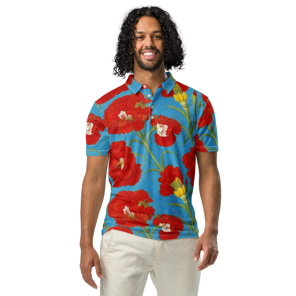 Scarlet Carnation on Men's Slim Fit Polo Shirt — Front