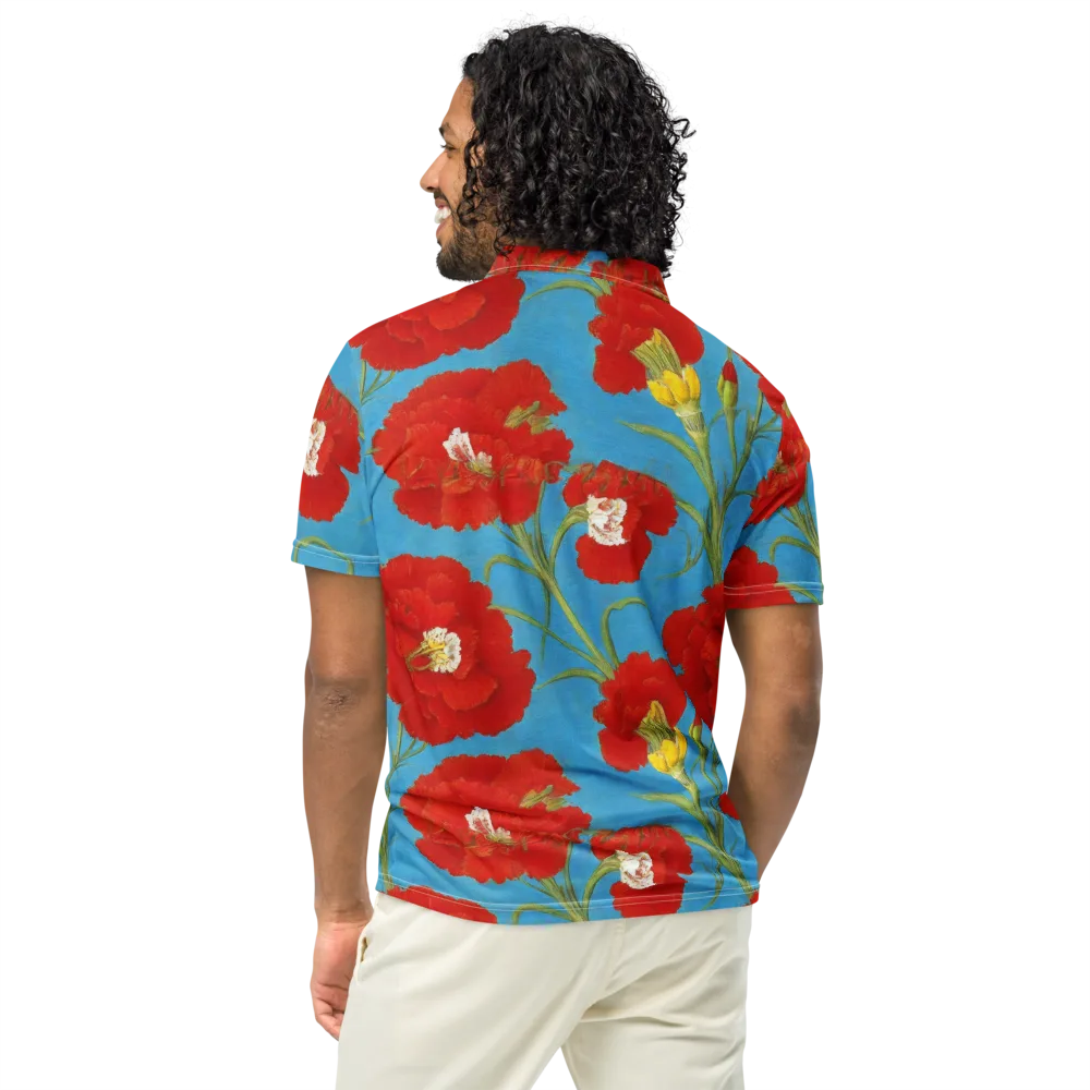 Scarlet Carnation on Men's Slim Fit Polo Shirt — Back