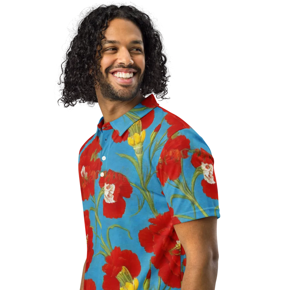 Scarlet Carnation on Men's Slim Fit Polo Shirt — Left Front