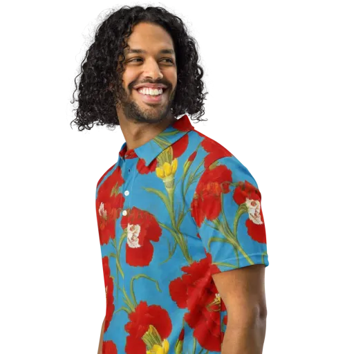 Scarlet Carnation on a Men's Slim Fit Polo Shirt