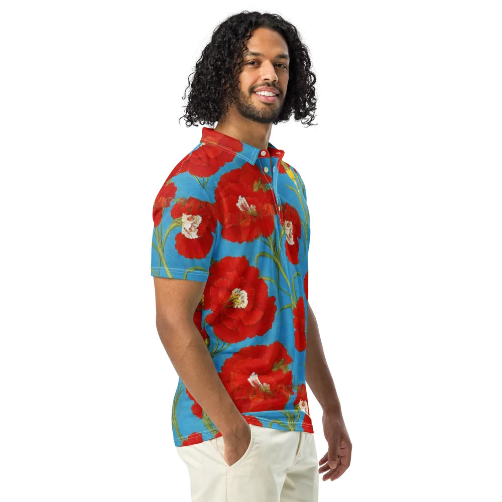 Scarlet Carnation on Men's Slim Fit Polo Shirt — Right Front