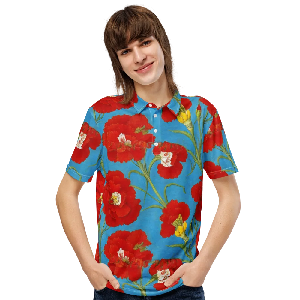 Scarlet Carnation on Men's Slim Fit Polo Shirt — Front