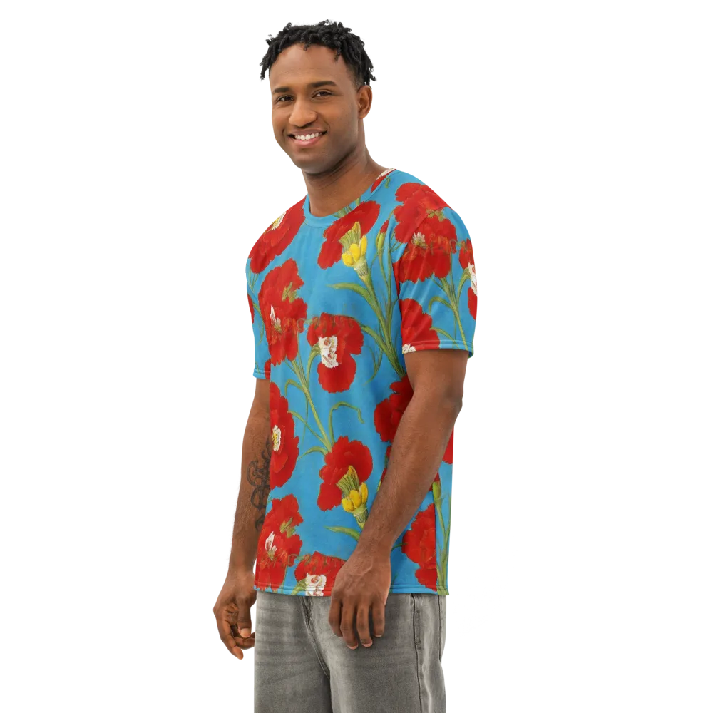 Scarlet Carnation on Men's Cotton Crew Neck T-Shirt — Left Front