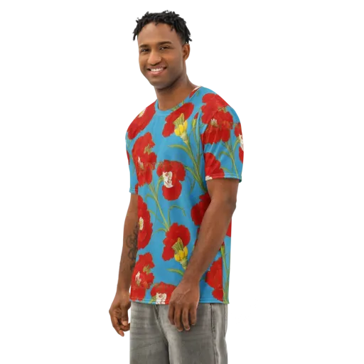 Scarlet Carnation on a Men's Cotton Crew Neck T-Shirt