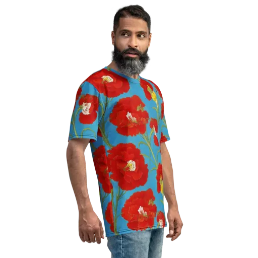 Scarlet Carnation on a Men's Crew Neck T-Shirt