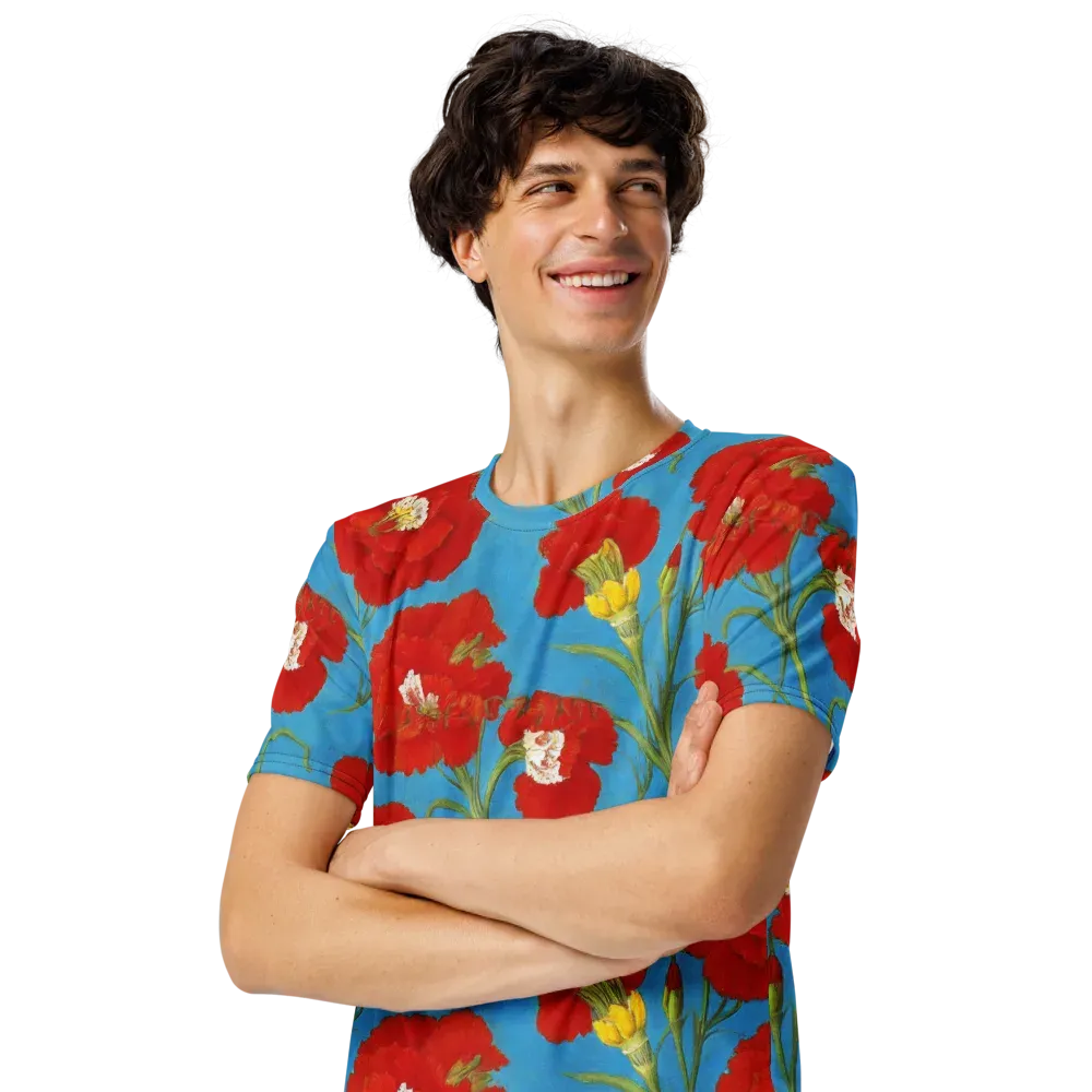 Scarlet Carnation on Men's Crew Neck T-Shirt — Left Front