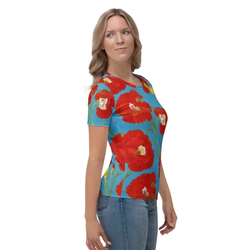 Scarlet Carnation on a Women's Crew Neck T-Shirt