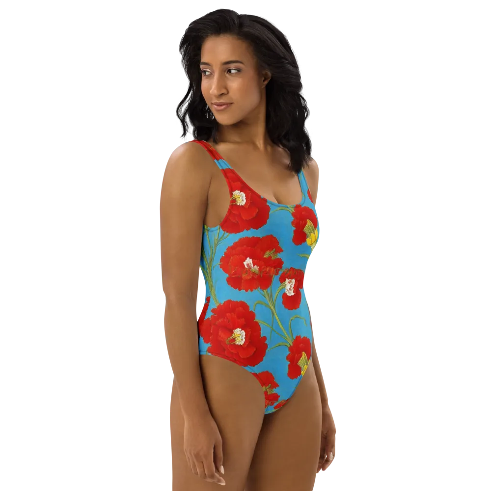 Scarlet Carnation on One-Piece Swimsuit — Right