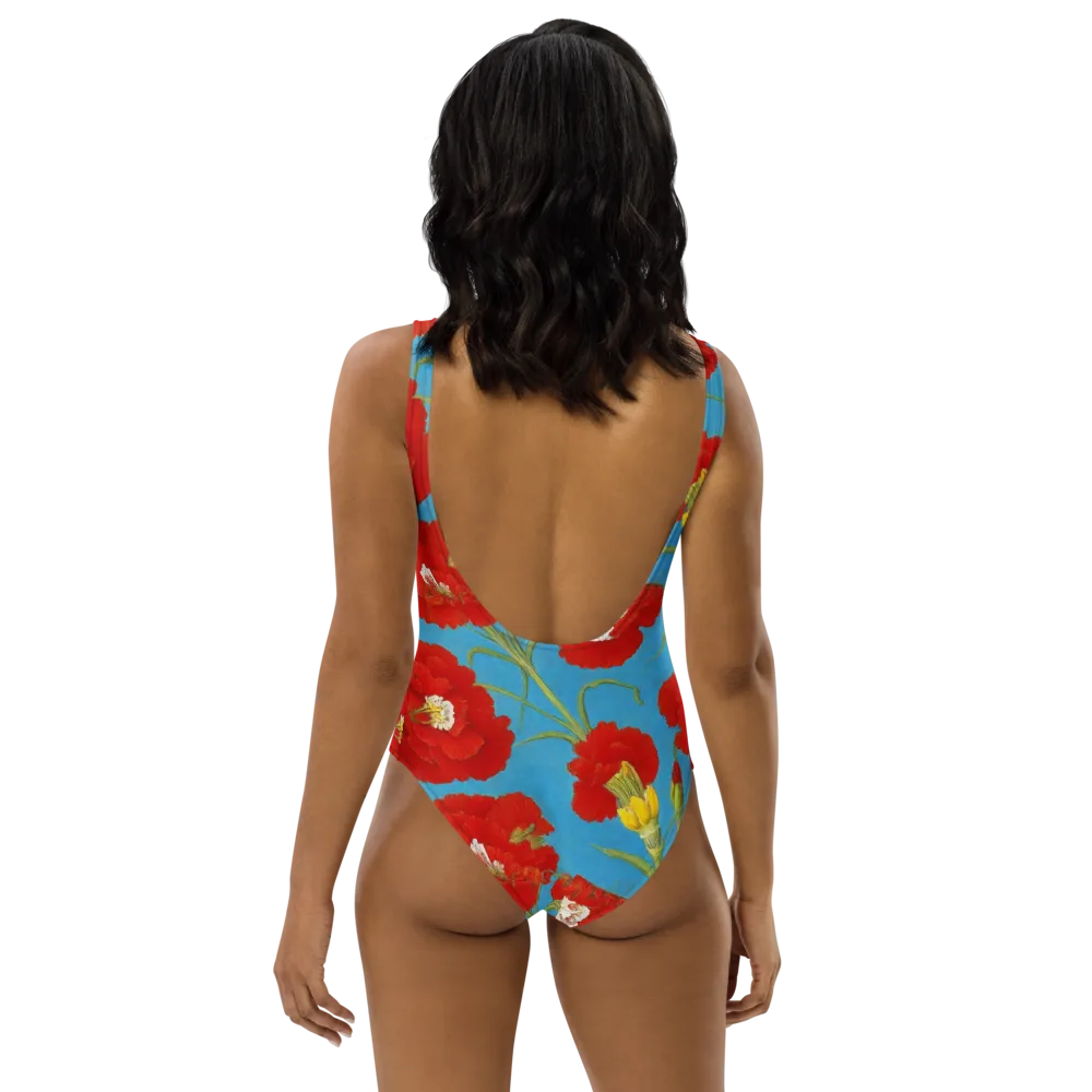 Scarlet Carnation on One-Piece Swimsuit — Back
