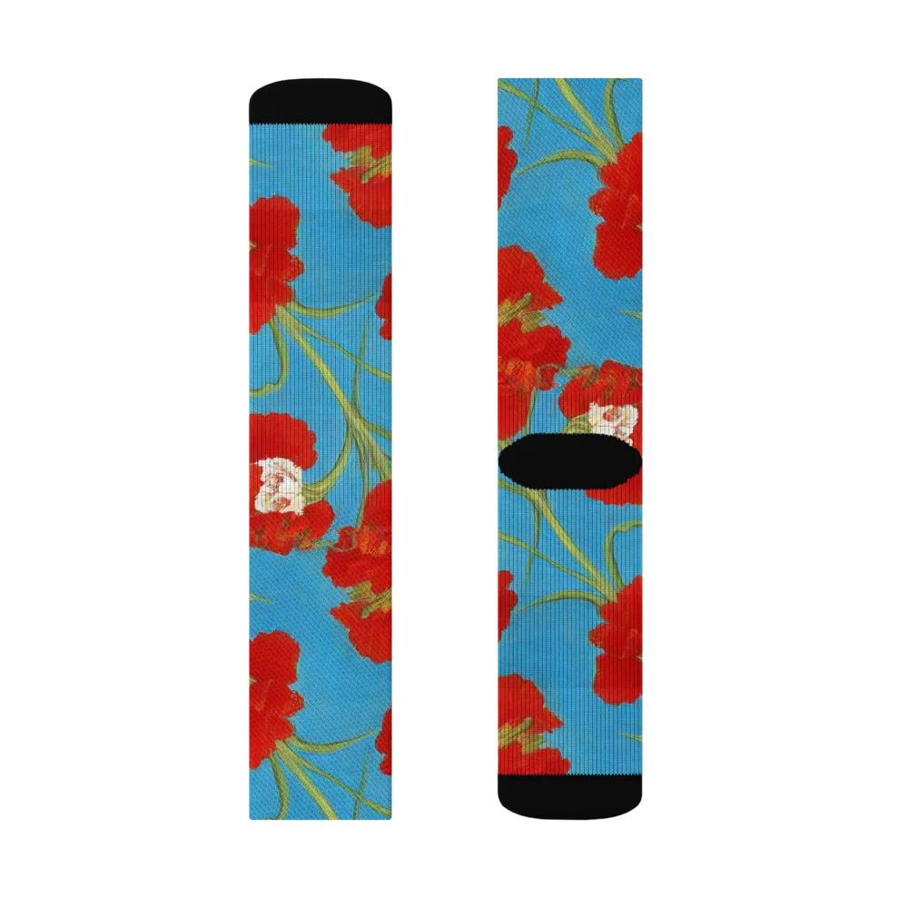 Scarlet Carnation on Socks — Left Sock