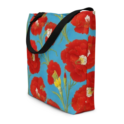 Scarlet Carnation on a Large Tote Bag W/ Pocket