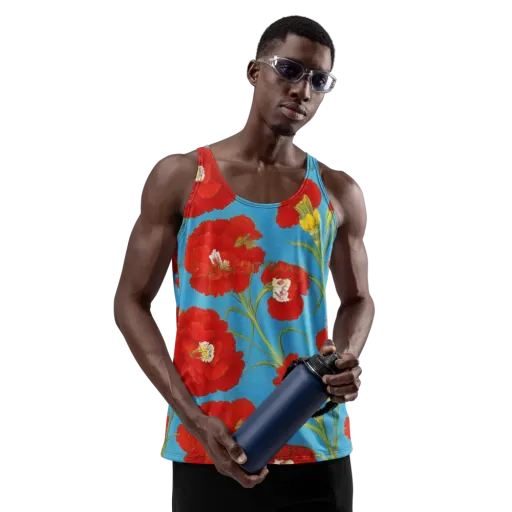 Scarlet Carnation on a Men's Tank Top