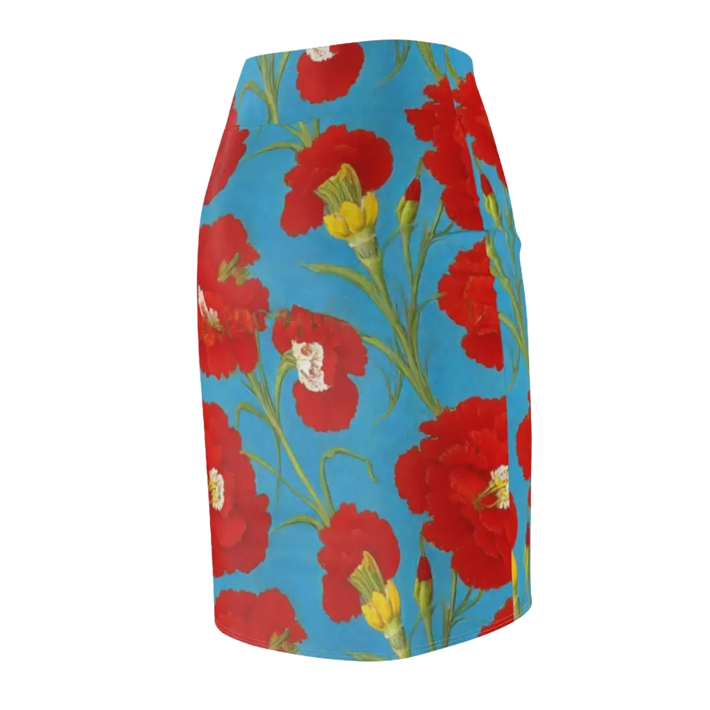 Scarlet Carnation on Pencil Skirt — Back Side