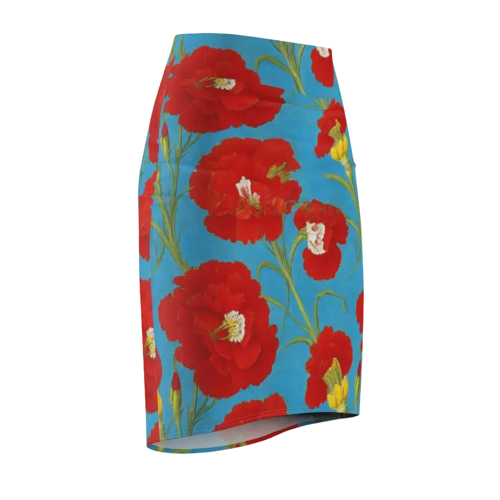 Scarlet Carnation on Pencil Skirt — Front Side