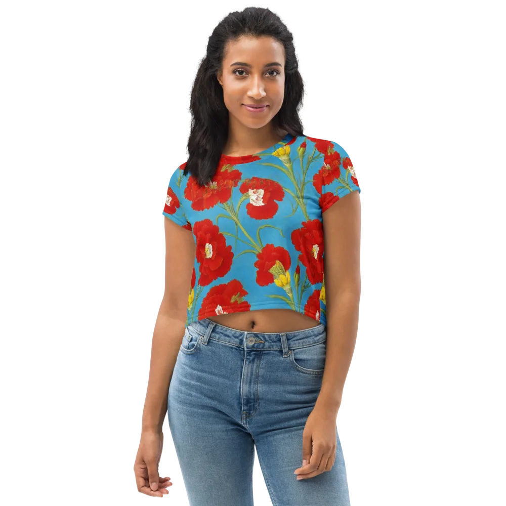 Scarlet Carnation on Crop Tee — Front