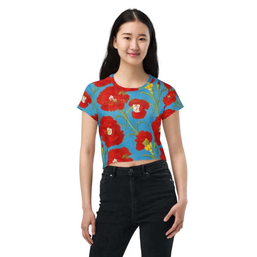 Scarlet Carnation on Crop Tee — Front