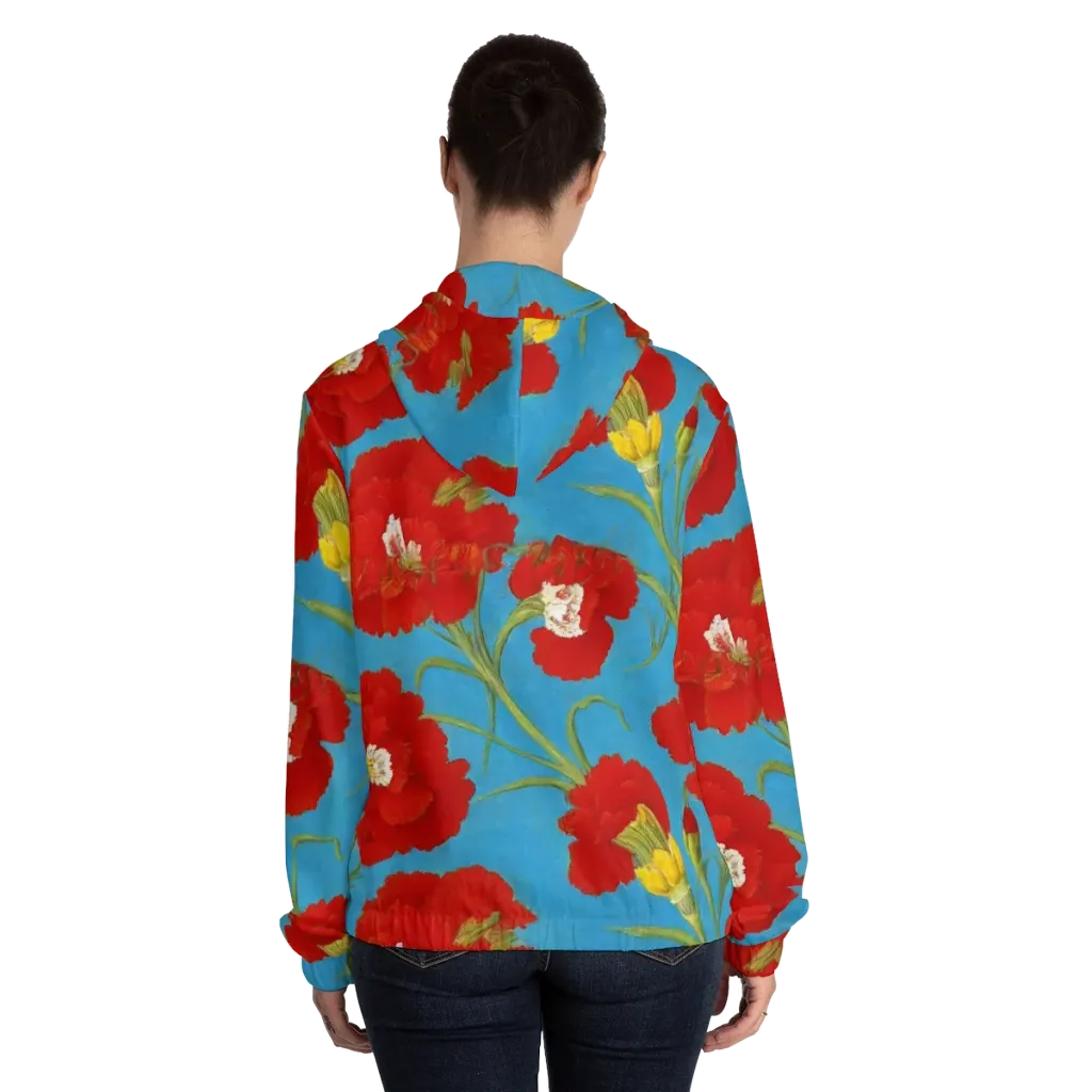 Scarlet Carnation on Women's Full-Zip Hoodie — Back On Person