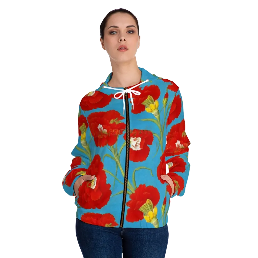 Scarlet Carnation on Women's Full-Zip Hoodie — Front On Person