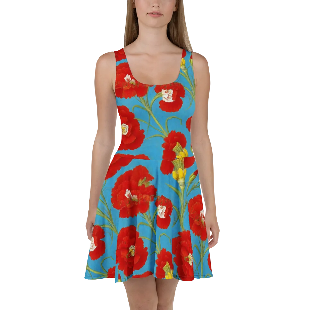 Scarlet Carnation on Skater Dress — Front