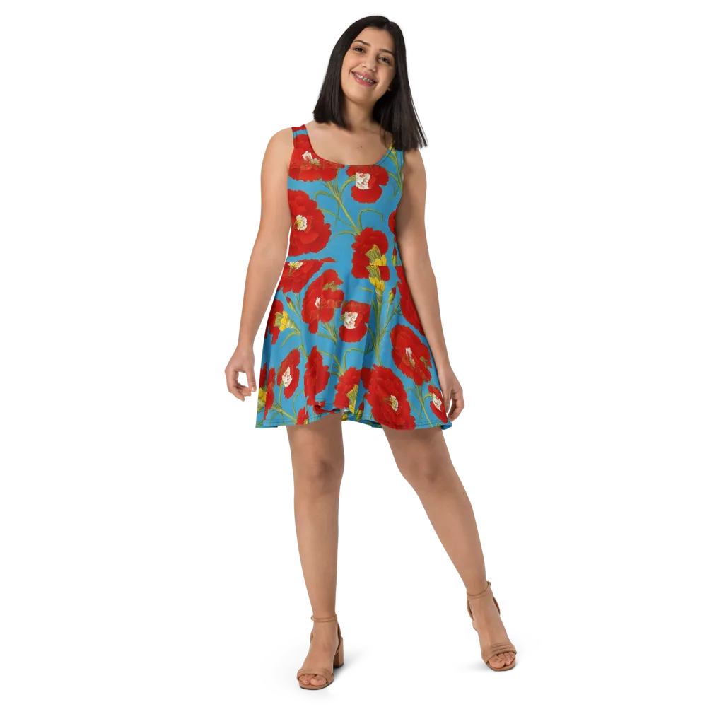 Scarlet Carnation on Skater Dress — Front