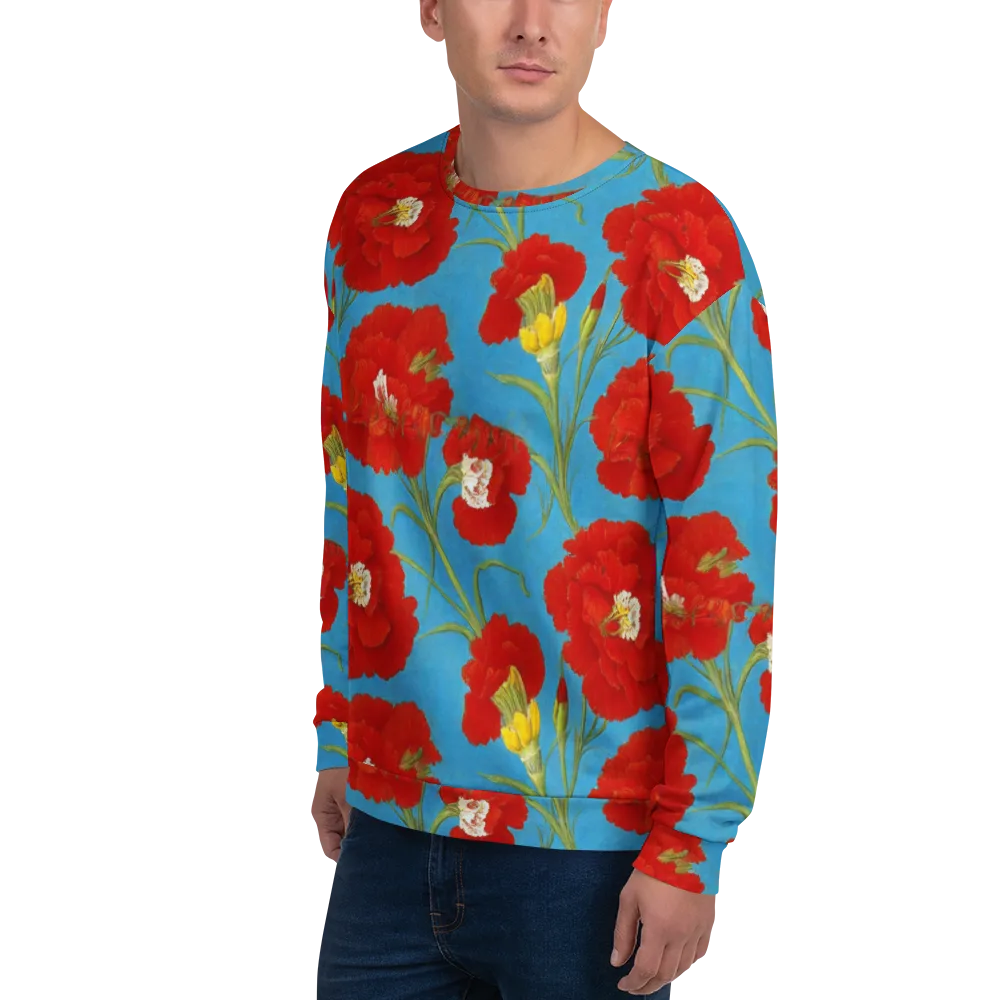 Scarlet Carnation on Sweatshirt — Left Front