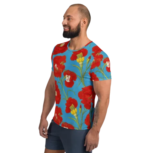 Scarlet Carnation on a Men's Athletic T-Shirt