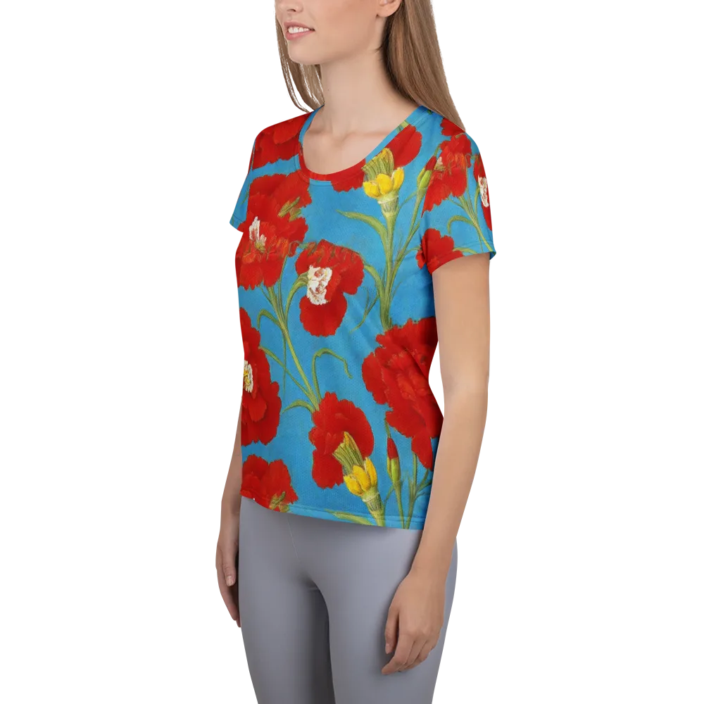 Scarlet Carnation on Women's Athletic T-Shirt — Left