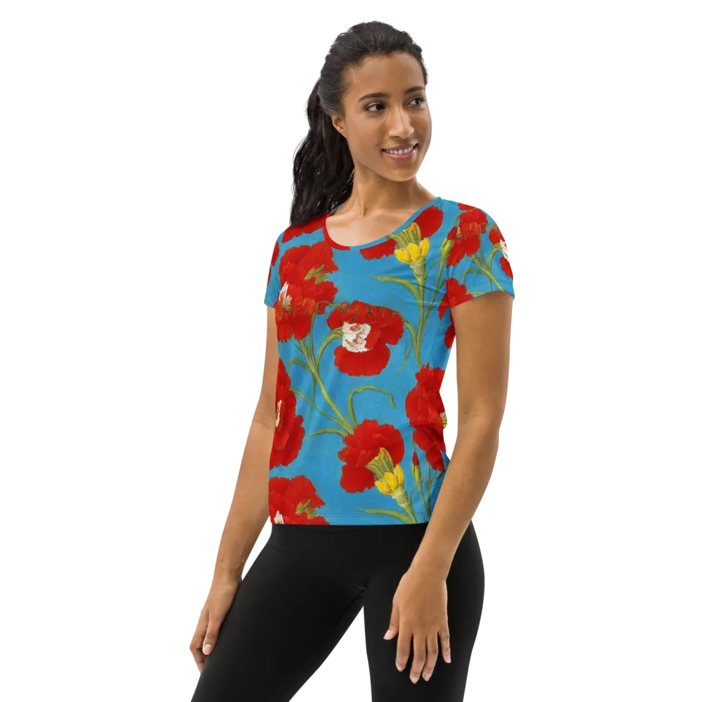 Scarlet Carnation on Women's Athletic T-Shirt — Left