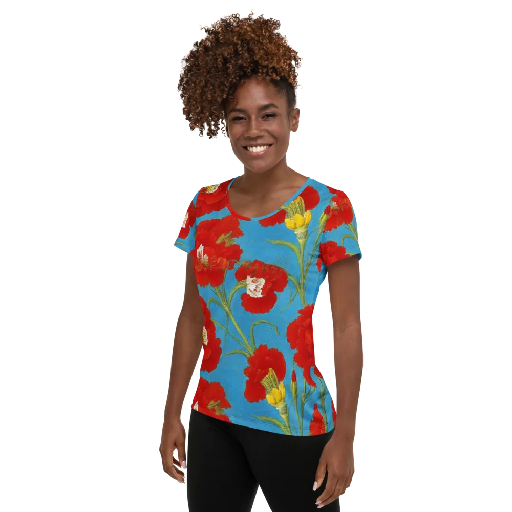 Scarlet Carnation on Women's Athletic T-Shirt — Left