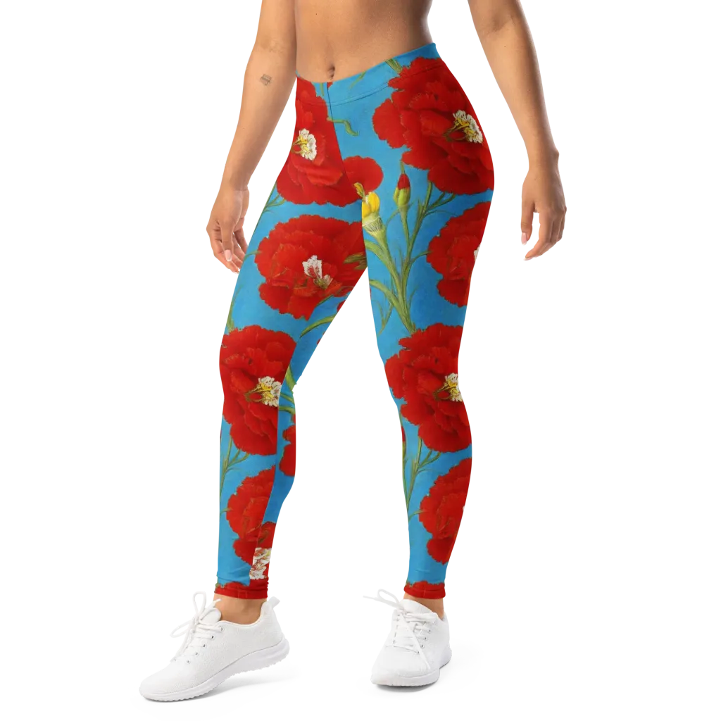 Scarlet Carnation on Leggings — Left Front