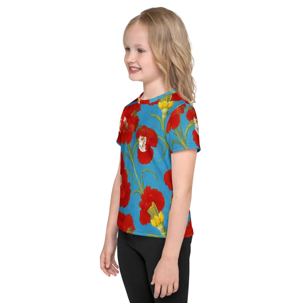 Scarlet Carnation on Kids Crew Neck T-Shirt — Left