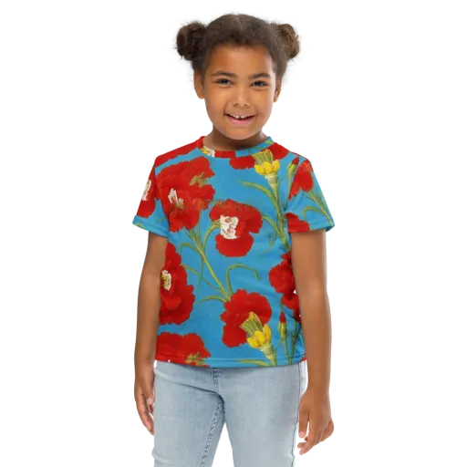 Scarlet Carnation on a Kids Crew Neck T-Shirt