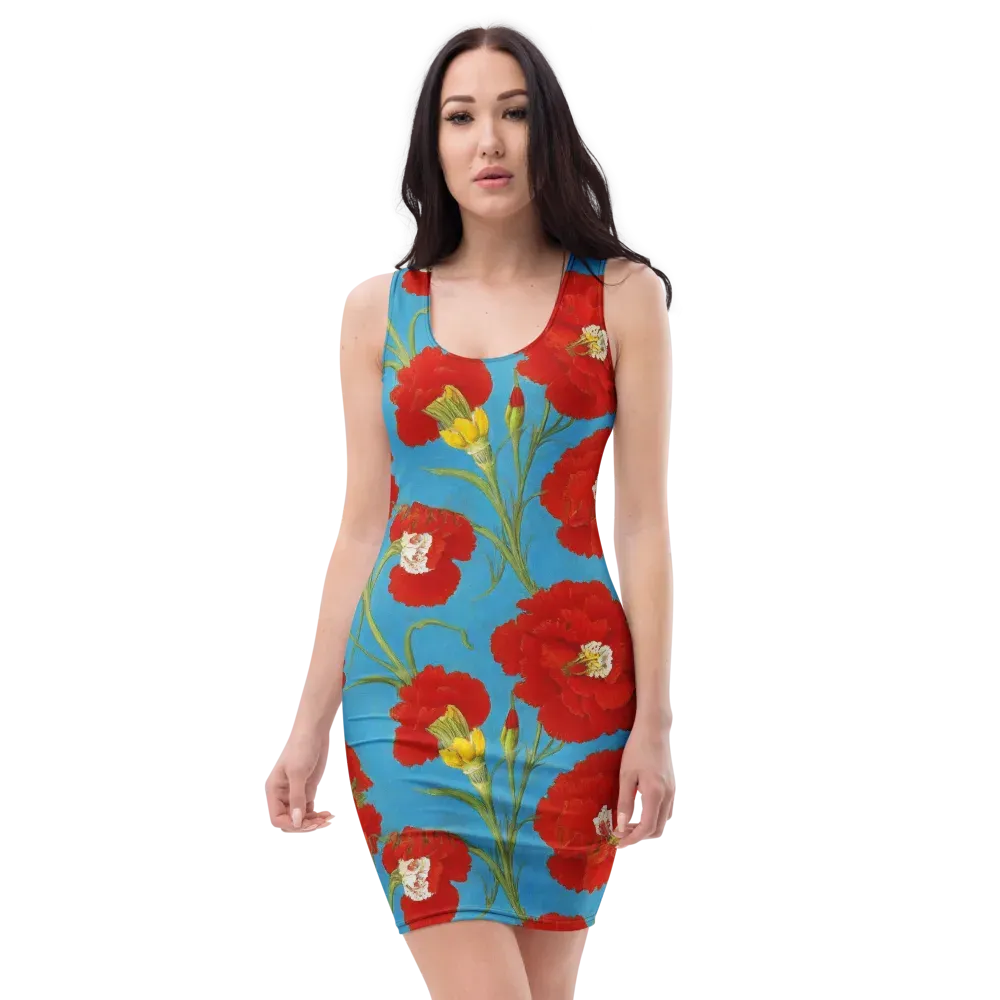 Scarlet Carnation on Bodycon Dress — Front