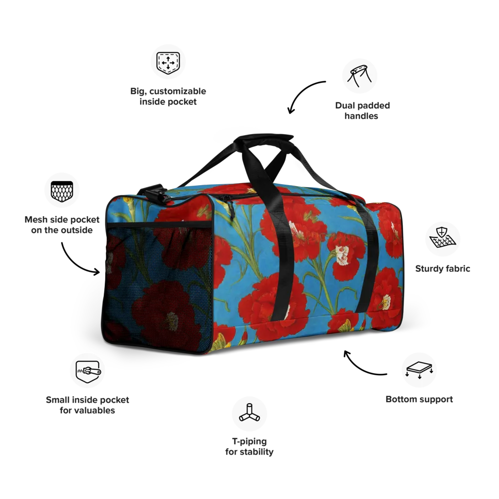 Scarlet Carnation on Duffle Bag — Right Front