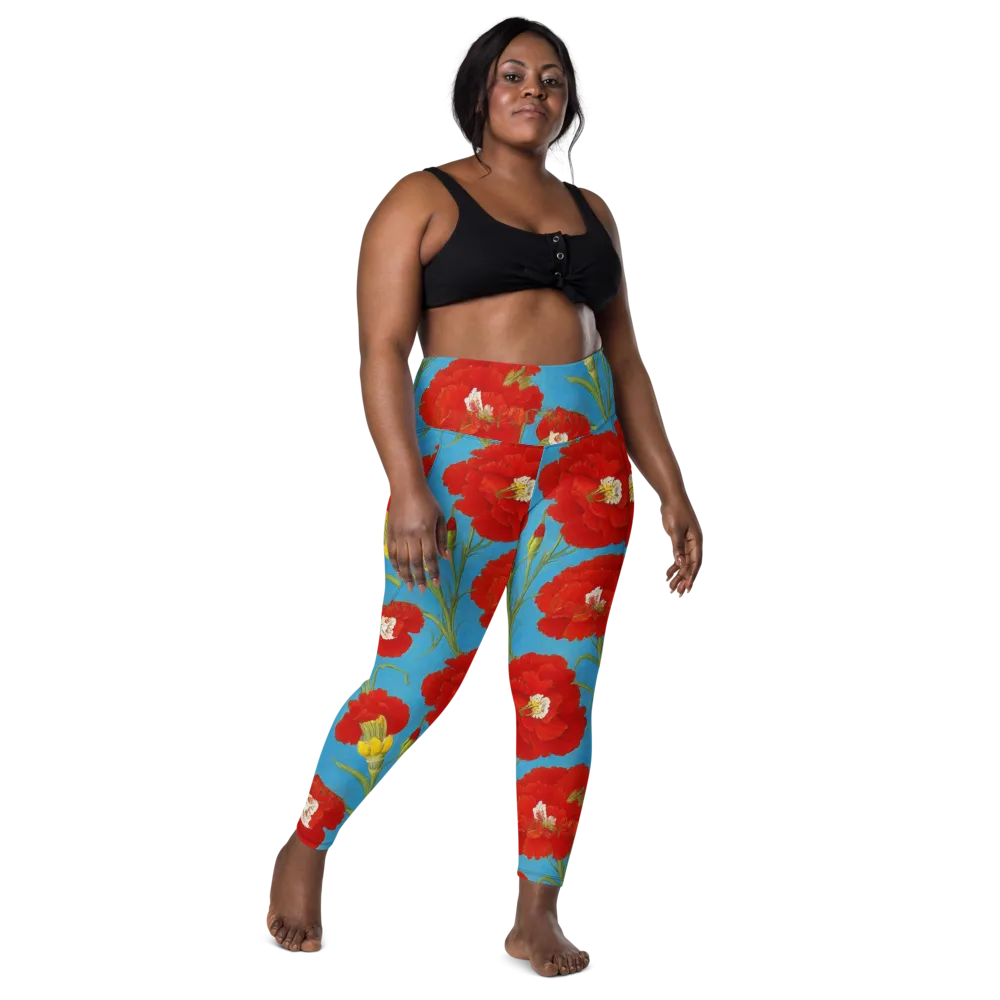 Scarlet Carnation on Leggings with Pockets — Front