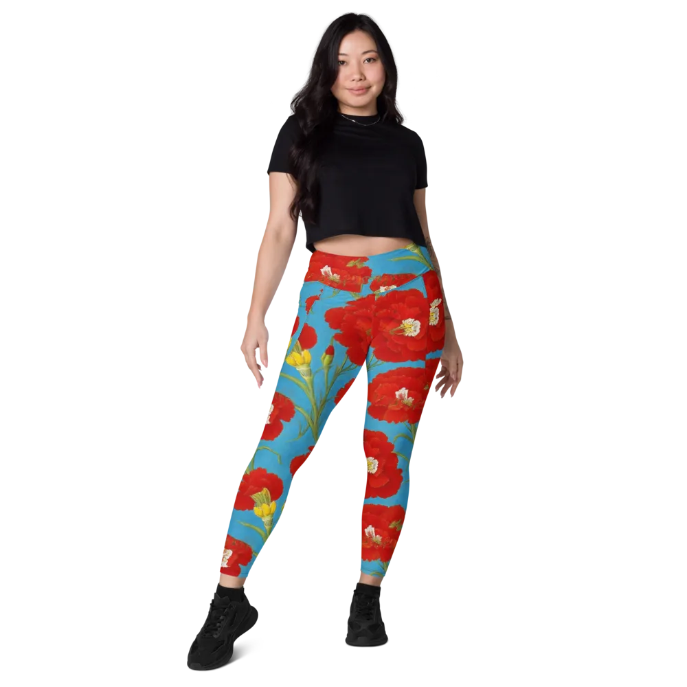 Scarlet Carnation on Leggings with Pockets — Front