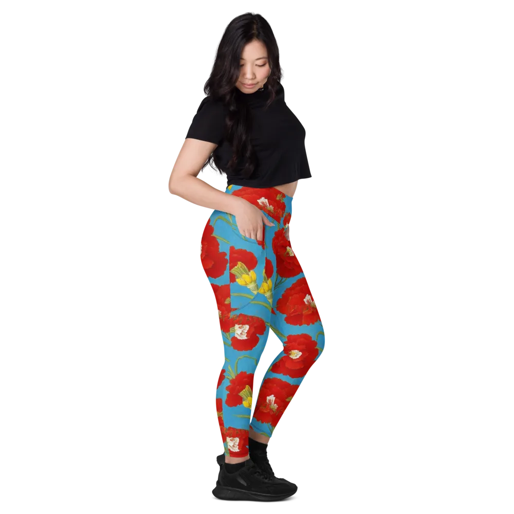 Scarlet Carnation on Leggings with Pockets — Right